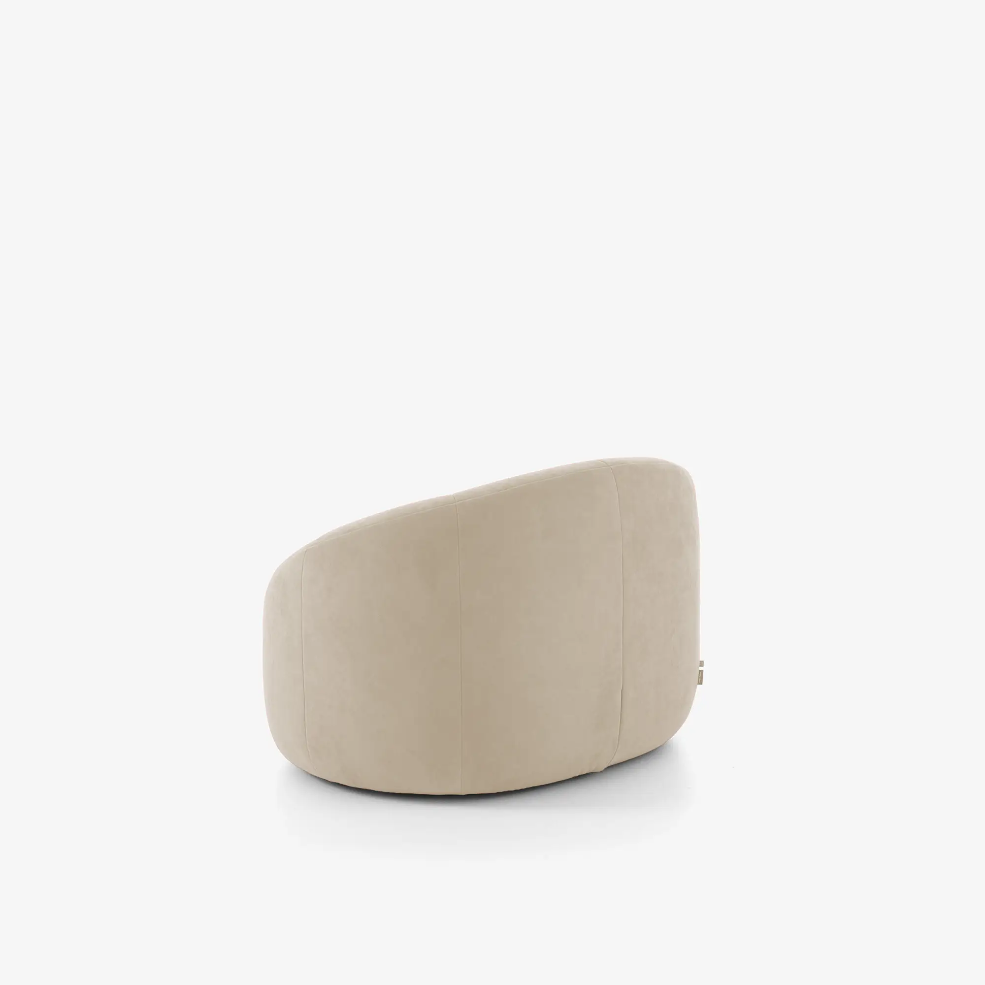 Beige swivel armchair with a rounded back and smooth fabric upholstery on a white background.